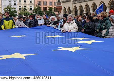 Cracow; Poland - Oct 10; 2021: We Stay; The Government Leaves! People Protest Against The Verdict Of