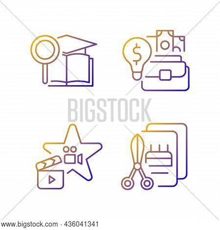 Outstanding Aptitude Gradient Linear Vector Icons Set. Gifted Actor, Craftsman. Academic Researcher.