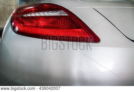 Bangkok, Thailand - 31 Aug 2021 : Close-up Of Rear Light Or Tail Lamp Of White Peugeot Rcz Sports Ca