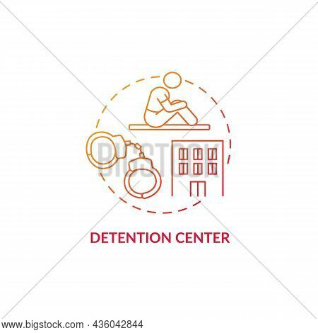 Detention Center Red Concept Icon. Illegal Immigration. Temporary Arrest. Person Trapped In Prison. 