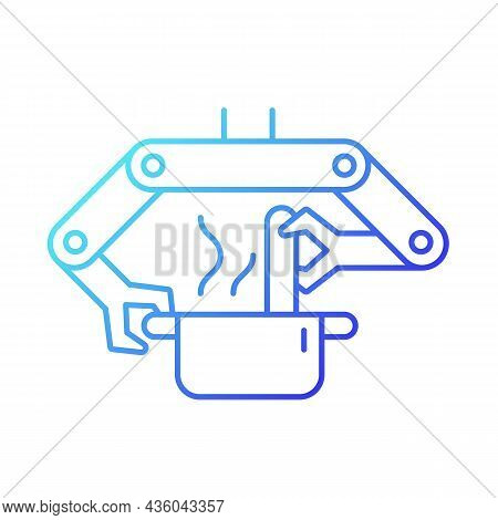 Cooking Robots Gradient Linear Vector Icon. Robotic Kitchen. Automatic Restaurant Meals Making. Robo