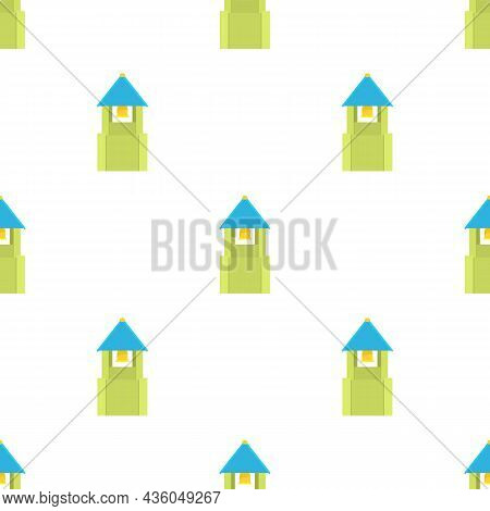 Green Bell Tower With Blue Bell Roof Pattern Seamless Background Texture Repeat Wallpaper Geometric 