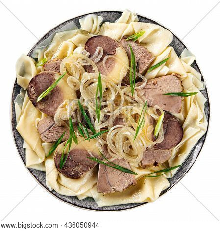 Isolated Kazakh Beshbarmak With Dough Horse Meat