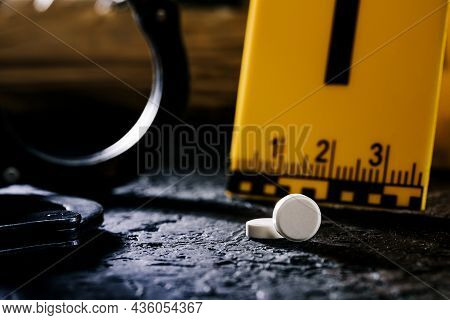 Handcuffed, Drugs With Handcuffs, The Concept Of Drugs And Crime