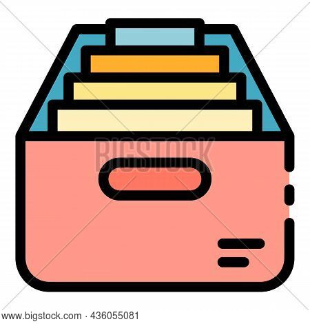 Box With Personal Files Icon. Outline Box With Personal Files Vector Icon Color Flat Isolated
