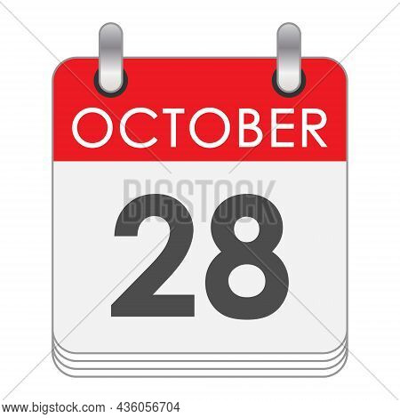 October 28. A Leaf Of The Flip Calendar With The Date Of October 28. Flat Style.