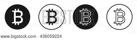Bitcoin Icons. Btc. Mining Cryptocurrency. Banner On The Theme Of Digital Money. Vector Illustration