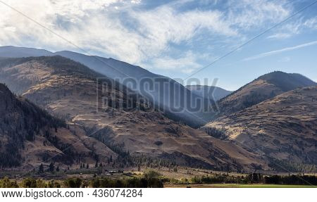 Canadian Mountain Landscape In The Desert Countryside Area. Near Osoyoos, British Columbia, Canada.