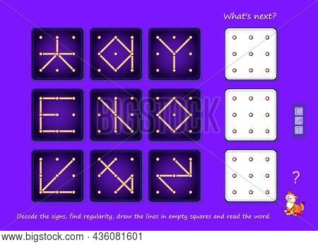Logic Puzzle Game For Smartest. What's Next? Decode The Signs, Find Regularity, Draw The Lines In Em