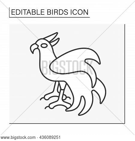 Phoenix Line Icon. Mythological Long-lived Bird, Reborn After Death. Fire Feathers Power And Intelli