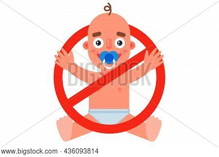 Sign For Childfree. Ban Children On A White Background. Flat Vector Illustration.