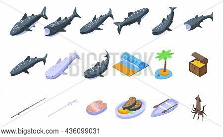 Whale Shark Icons Set Isometric Vector. Fish Animal. Exotic Mammal