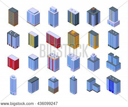 Multistory Building Icons Set Isometric Vector. Interior Architecture. House Design
