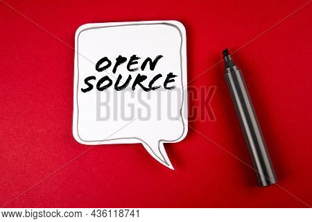 Open Source. Speech Bubble And Black Marker On Red Background