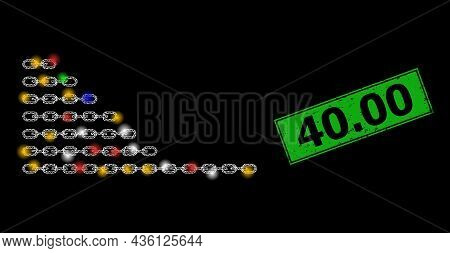 Shiny Mesh Network Chains With Multicolored Flash Nodes, And Grunge 40.00 Seal Stamp. Green Stamp Se