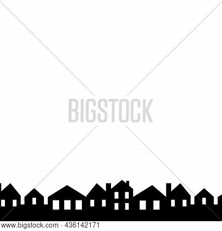 Cityscape, Vector Icon, Black Silhouette On White Background Seamless