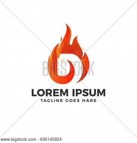 D Letter Logo Vector With Fire Illustration