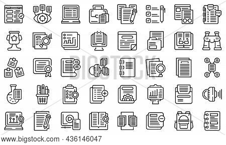 Case Study Icons Set Outline Vector. Proposal Platform. Study Analysis