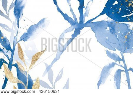 Blue watercolor leaf background aesthetic winter season