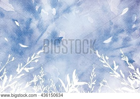Aesthetic leaf watercolor background in purple winter season
