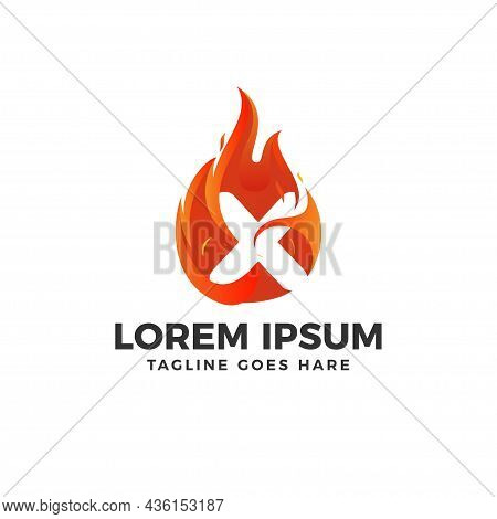 Fire X Letter Logo Vector With Fire Illustration
