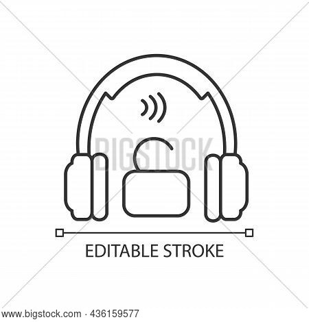 Open Back Headphones Linear Icon. Over Ear Earphones For Professional Music Mastering. Thin Line Cus