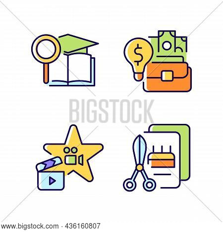 Outstanding Aptitude Rgb Color Icons Set. Gifted Actor And Craftsman. Academic Researcher. Talented 