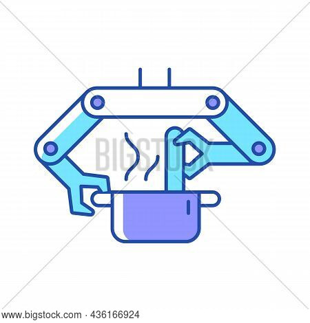 Cooking Robots Rgb Color Icon. Robotic Kitchen. Automatic Restaurant Meals Making. Robotic Chef. Inn