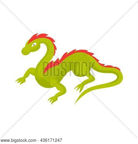 Isometric Character Of Magical Green Dragon On White Background Vector Illustration