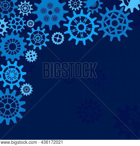 Abstract Technology Background With Cogwheel, Engineering Cover Template In Blue. Suitable For Websi