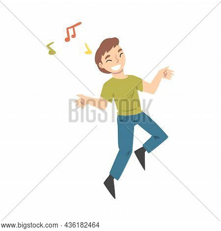 Positive Young Man Dancing Moving Hands And Legs To Music Rythm Vector Illustration