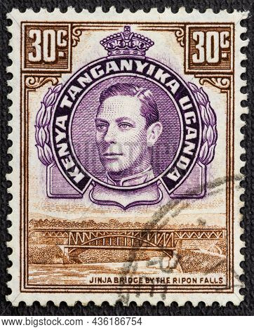 Postage Stamp Printed By Kenya, Uganda And Tanganyika, That Shows Jinja Bridge And Ripon Falls And P