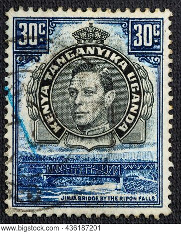 Postage Stamp Printed By Kenya, Uganda And Tanganyika, That Shows Jinja Bridge And Ripon Falls And P
