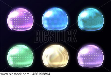 Different Energy Protection Spheres Set. Science Fiction Deflector Elements, Firewall Absolute Prote