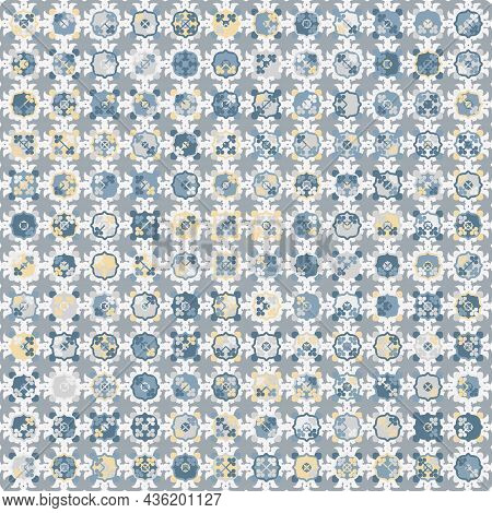 Lisbon Geometric Azulejo Tile Vector Pattern, Portuguese Or Spanish Retro Old Tiles Mosaic, Mediterr