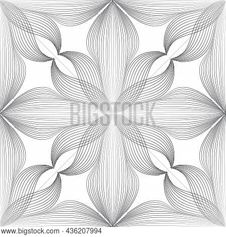 Abstract Seamless Floral Linear Pattern. Arabic Line Ornament With Flower Shapes. Floral Orient Tile
