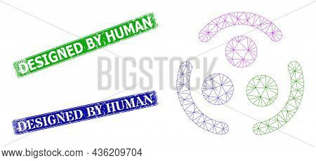 Network Community Logo Image, And Designed By Human Blue And Green Rectangle Corroded Stamp Seals. P