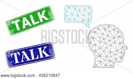 Mesh Man Mention Image, And Talk Blue And Green Rectangular Rubber Watermarks. Mesh Carcass Image Is