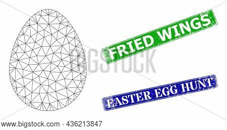 Polygonal Egg Image, And Fried Wings Blue And Green Rectangular Corroded Stamp Seals. Polygonal Wire