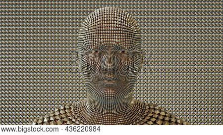 Trans Humanism Artificial Intelligence Robot Metal Android Human Machine Technology 3d Illustration
