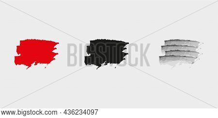 Paint Brush Stroke Set. Red, Black And Gray Color. Abstract Picture. Design Elements. Vector Illustr