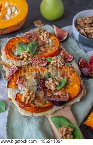 Home Made Autumn Pizza With Pumpkin And Figs