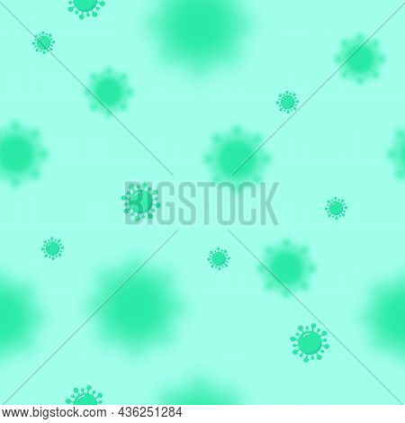 Coronavirus 2019-ncov Seamless Pattern On Light Blue Background. Bacteria And Germs Disease Causing,