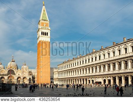 Venice, Italy - May 17th 2018 - Busy Piazza San Marco On A Late Sunny Afternoon.