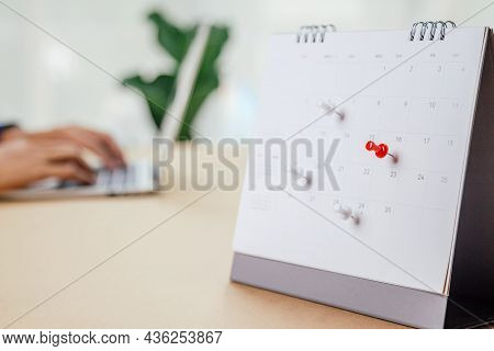 Calendar Desk Place On The Table. Desktop Calender For Planner To Plan Agenda, Timetable, Appointmen