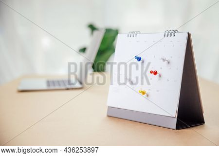Calendar Desk Place On The Table. Desktop Calender For Planner To Plan Agenda, Timetable, Appointmen
