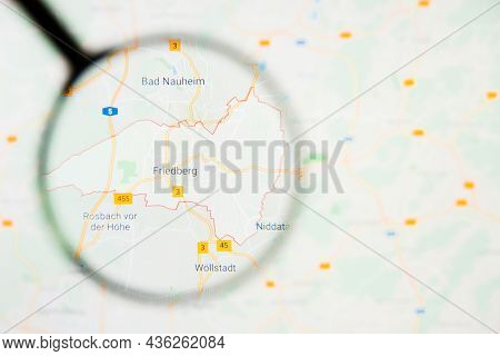 Friedberg City In Germany, Bavaria Visualization Illustrative Concept On Display Screen Through Magn