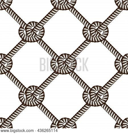 Seamless Nautical Rope Pattern Vector. Endless Navy Illustration With Loop Cord Lines Ornament. Cord