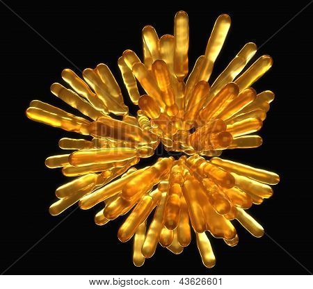Abstract Golden Frozen Fluid Columns In Spherical Shape