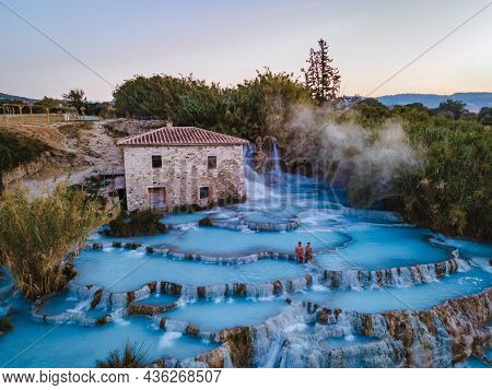 Toscane Italy, Natural Spa With Waterfalls And Hot Springs At Saturnia Thermal Baths, Grosseto, Tusc